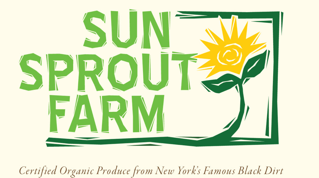 Logo of Sun Sprout Farm with a sun and leaf design on a white background